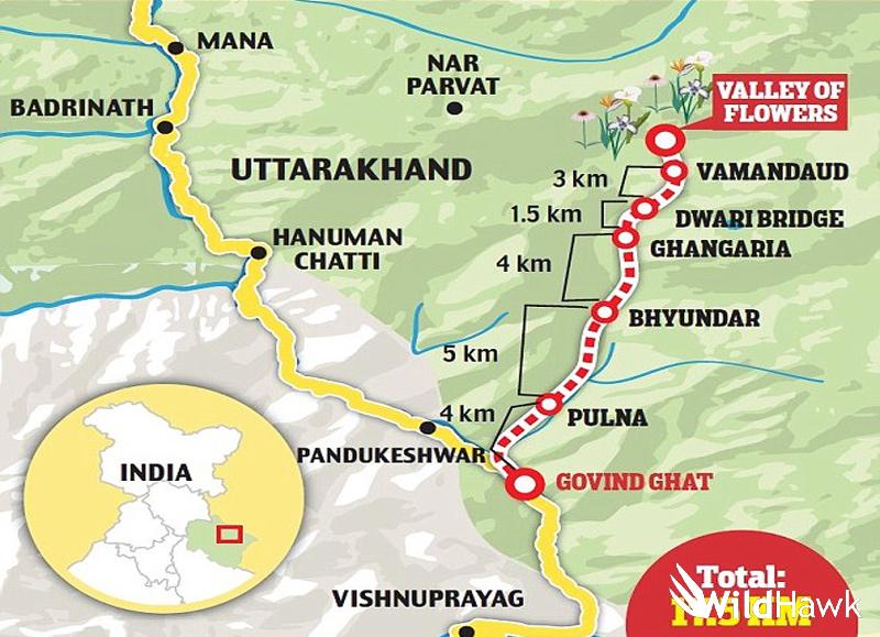Route Map of Valley of Flowers Trek