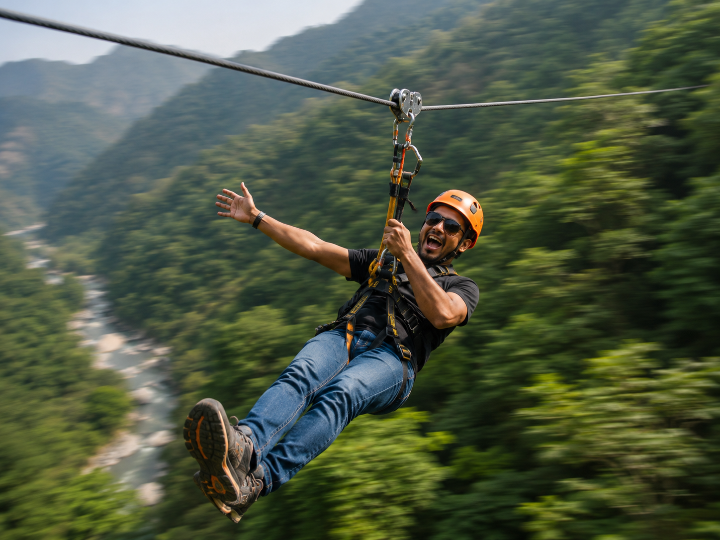 Adventure activities — ziplining and climbing — at WildHawk resort near Delhi